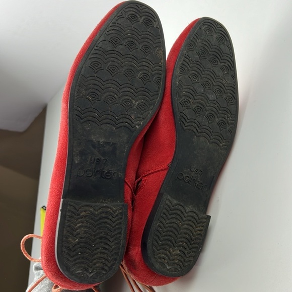 Pointer Red Suede  Side Zip Booties with Back Lace Up - Picture 6 of 9